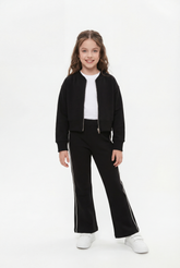 Girl’s Co-Ord Set Bomber Style Full Front Zip Ribbed Contrast Side-Piping Outfit