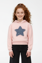 Girl's Long Sleeve Front Print Melton Comfy Daily Wear Hood Sweatshirt