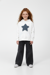 Girl's Long Sleeve Front Print Melton Comfy Daily Wear Hood Sweatshirt