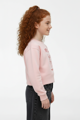 Girl's Long Sleeve Front Print Detail Round Neckline Comfortable Melton Sweatshirt