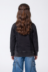 Girl’s Acid Wash Crew Neck Sweatshirt With Layered-Hem Side Slits