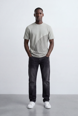 Men’s Tomato Store Textured Panel T-Shirt Mixed Knit Surface Asymmetric Contrast Detail