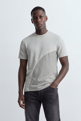 Men’s Tomato Store Textured Panel T-Shirt Mixed Knit Surface Asymmetric Contrast Detail