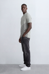 Men’s Tomato Store Textured Panel T-Shirt Mixed Knit Surface Asymmetric Contrast Detail