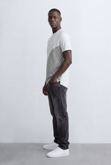 Men’s Tomato Store Textured Panel T-Shirt Mixed Knit Surface Asymmetric Contrast Detail