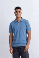 Men’s Tomato Store Knit Polo All Over Perforated Texture Button Placket Design Slim Fit T-Shirt