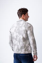 Men's Long Sleeve Classic Neck With Marble Pattern Flap Closure Chest Pockets Textured Fabric For Classic Wear Slim Fit Jacket