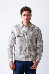 Men's Long Sleeve Classic Neck With Marble Pattern Flap Closure Chest Pockets Textured Fabric For Classic Wear Slim Fit Jacket