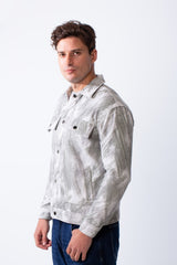 Men's Long Sleeve Classic Neck With Marble Pattern Flap Closure Chest Pockets Textured Fabric For Classic Wear Slim Fit Jacket