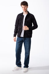 Men's Long Sleeve Classic Neck With Marble Pattern Flap Closure Chest Pockets Textured Ripped Fabric Slim Fit Jacket