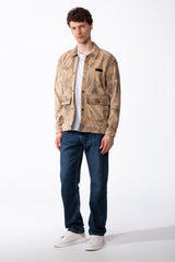 Men's Long Sleeve Classic Neck With Marble Pattern Flap Closure Chest Pockets Textured Ripped Fabric Slim Fit Jacket