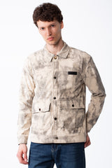 Men's Long Sleeve Classic Neck With Marble Pattern Flap Closure Chest Pockets Textured Ripped Fabric Slim Fit Jacket