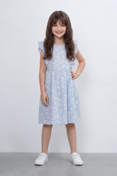 Girl's Tomato Store Meadow Bloom Tie Back Dress With Seersucker Woven Texture Allover Daisy Floral Print Front And Back