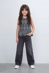 Girl's Tomato Store Boho Paisley Blouse Allover Raised Paisley Artwork Across Body Scalloped Hem Detail