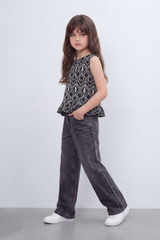 Girl's Tomato Store Boho Paisley Blouse Allover Raised Paisley Artwork Across Body Scalloped Hem Detail