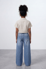 Girl's Tomato Store Tie Front Shirt Cropped Silhouette Button Down Design Rolled Sleeve Detail