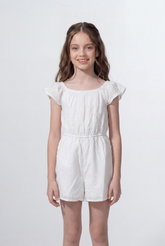 Girl's Tomato Store Broderie Romper Embroidered Eyelet Fabric Flutter Sleeve Detail Jumpsuit
