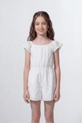 Girl's Tomato Store Broderie Romper Embroidered Eyelet Fabric Flutter Sleeve Detail Jumpsuit
