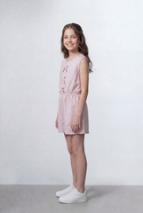 Girl's Tomato Store Sleeveless Romper Front Bow Detail Elastic Waist Shape Open Back Jumpsuit