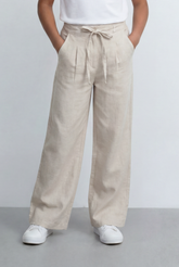 Girl's Tomato Store Linen Blend Pants Tie Waist Detail Front Pleat Finish Regular Fit Pants