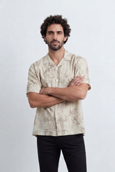 Men’s Tomato Store Cloud Sketch Resort Shirt Faded Botanical Wash Print Moves Across Crinkle Grain