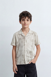 Boy's Tomato Store Cloud Sketch Resort Shirt Faded Botanical Wash Print Moves Across Crinkle Grain