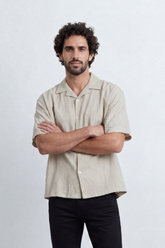Men’s Tomato Store Midnight Crinkle Resort Box Fit Shirt Vertical Crushed Texture Gives Plain Body Laidback