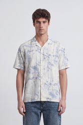 Men’s Tomato Store Water Vein Resort Shirt Abstract Cloud Wash Print Breaks Across A Crinkled Grain Surface