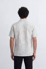 Men’s Tomato Store Leaf Trace Resort Shirt Allover Botanical Outline Print Over A Fine Slub Grain