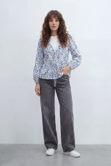 Women’s Tomato Store Floral Peplum Blouse Designed Tie Front Detail Soft Ruffle Trims Gathered Waist