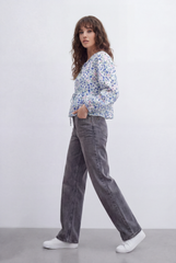 Women’s Tomato Store Floral Peplum Blouse Designed Tie Front Detail Soft Ruffle Trims Gathered Waist