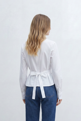Women’s Tomato Store Wrap Front Blouse V Neckline Long Sleeves Self Tie Waist Detail
