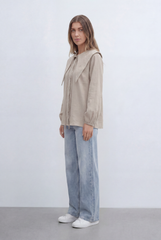 Women’s Tomato Store Button Front Shirt Oversized Sailor Collar Tie Detail Soft Gathered Cuffs