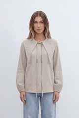 Women’s Tomato Store Button Front Shirt Oversized Sailor Collar Tie Detail Soft Gathered Cuffs