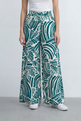 Women’s Tomato Store Tropical Print Palazzo Pants Bold Abstract Leaf Pattern Elastic Waist