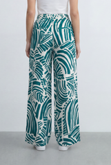 Women’s Tomato Store Tropical Print Palazzo Pants Bold Abstract Leaf Pattern Elastic Waist