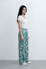 Women’s Tomato Store Tropical Print Palazzo Pants Bold Abstract Leaf Pattern Elastic Waist