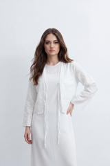 Women’s Tomato Store cardigan Outfit Eyelet Curve Overlay Cutwork Floral Texture Frames Scalloped Panel Edges