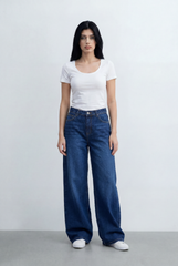 Women's Wide Leg High Waist Jeans Five Pocket Style With Zip Fly Closure Tomato Store