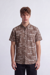Men's Tomato Store Summer Printed Poplin Shirt Allover Typography Artwork Half Sleeve Slim Fit