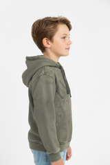 Boy's Oversized Hood Washed Print Classic Kangaroo Front Pocket Tomato Store Sweatshirt With Edge Seam Detailing