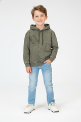 Boy's Oversized Hood Washed Print Classic Kangaroo Front Pocket Tomato Store Sweatshirt With Edge Seam Detailing