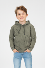 Boy's Oversized Hood Washed Print Classic Kangaroo Front Pocket Tomato Store Sweatshirt With Edge Seam Detailing