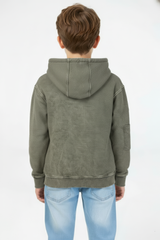 Boy's Oversized Hood Washed Print Classic Kangaroo Front Pocket Tomato Store Sweatshirt With Edge Seam Detailing