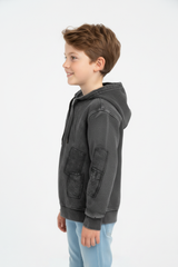 Boy's Oversized Hood Washed Print Classic Kangaroo Front Pocket Tomato Store Sweatshirt With Edge Seam Detailing