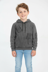 Boy's Oversized Hood Washed Print Classic Kangaroo Front Pocket Tomato Store Sweatshirt With Edge Seam Detailing