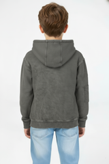 Boy's Oversized Hood Washed Print Classic Kangaroo Front Pocket Tomato Store Sweatshirt With Edge Seam Detailing