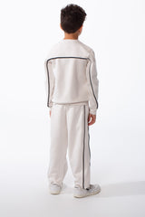 Boy's Two-Piece Set Crew Neck Contrast Piping Details Elasticated Waist Modern For All-Day Wear Slim Fit Melton Out Fit