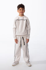 Boy's Two-Piece Set Crew Neck Contrast Piping Details Elasticated Waist Modern For All-Day Wear Slim Fit Melton Out Fit