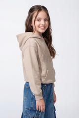 Girl’s Forest-Print Acid-Wash Crossover Hood Kangaroo Pocket Elasticated Bubble Hem Ribbed Cuffs Sweatshirt